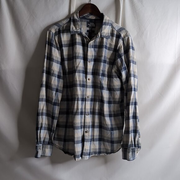 Vintage The North Face Men's Blue/White Plaid Button Up Shirt, Large - Picture 1 of 7